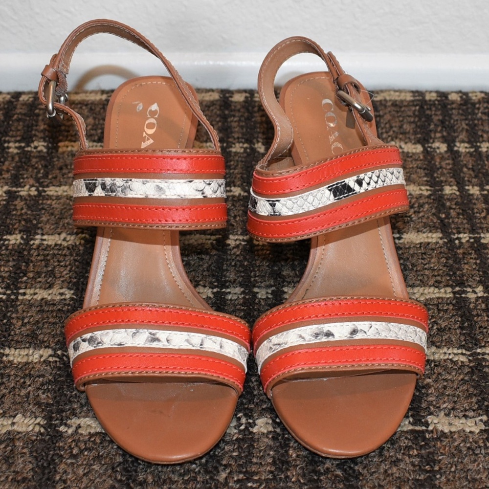 Coach Sandals With Snakeskin/Orange Straps - Size: